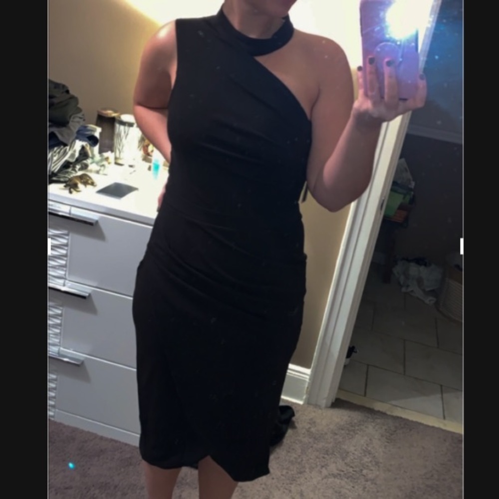 Lulus Black Midi Wrap Neck Dress